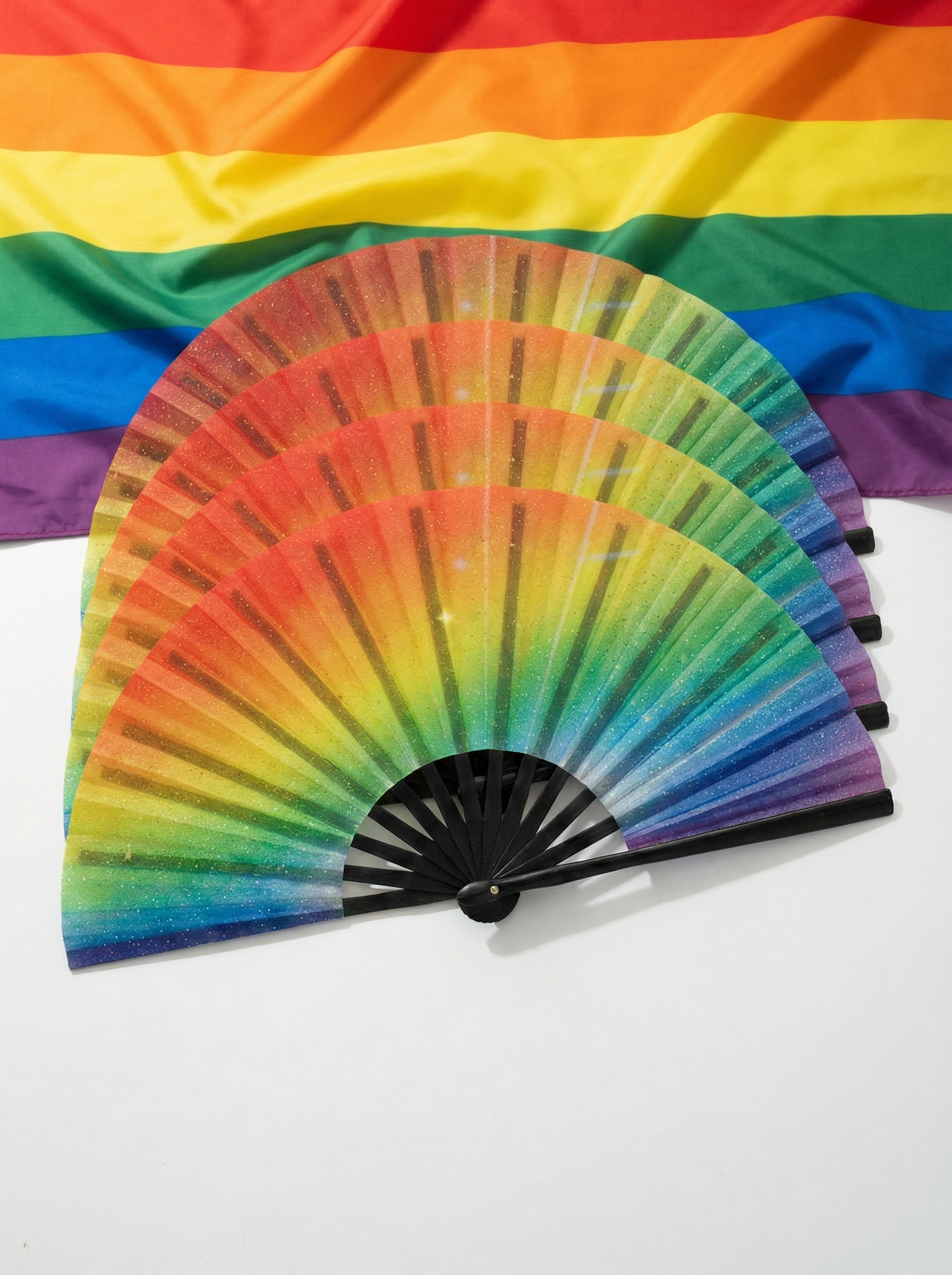 Sparkling Folding Fan Bright Color Rainbow