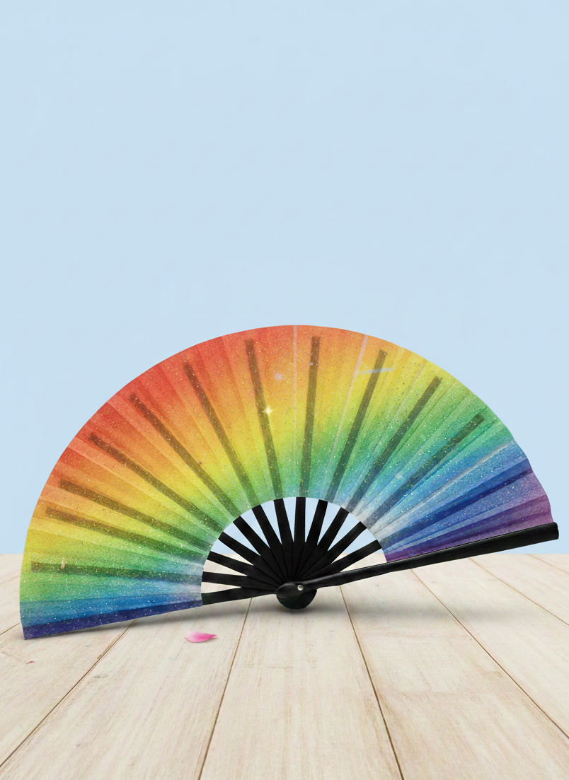 Sparkling Folding Fan Bright Color Rainbow